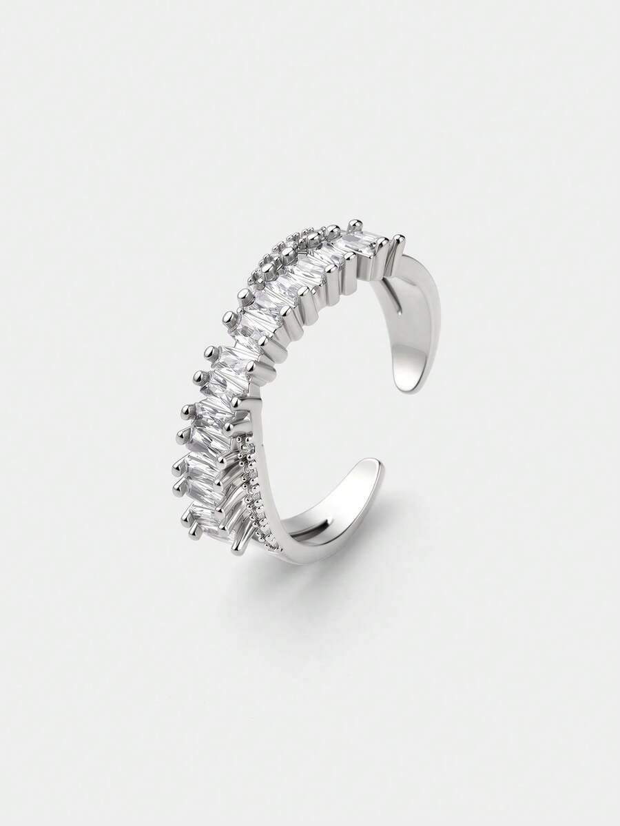 Ashenrae Cubic Zirconia Decor Manset Cincin Untuk Wanita Untuk Pesta Perjamuan Pernikahan - Perak - View 1