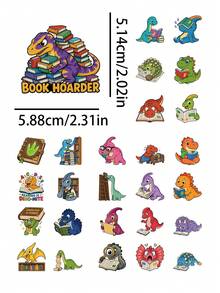 53 Pcs Cute Reading Dinosaur Stickers, Cartoon Book Lover Dino Vinyl Decals, Waterproof Stickers For Journal, Water Bottle, Laptop, Phone Case, Luggage, Scrapbooking, Planner & Students Reading DIY Crafts, School Supplies, Room Decor - Multicolor - View 9