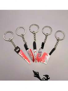 3pcs Printed Bloodstain Weapon Keychain (Knife, Axe) - Featuring Bloodstain And Serrated Design; Fashionable Decorative Keychain; Suitable For Birthday, Holiday Exchange, Or As Horror-Themed Birthday And Halloween Gift - One Size Fits All - View 4
