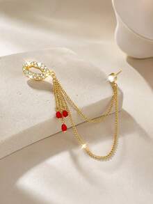 1 pieza Broche elegante con forma de labios de strass con cadena de borla roja, alfiler de cadena dorada de lujo exquisito, alfiler de solapa romántico para citas, accesorio universal para primavera, verano, otoño e invierno para Navidad y aniversario - Dorado - Ver 6