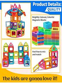 100/92pcs Magnetic Building Blocks, STEM Magnetic Sensory Toys, Suitable For Boys And Girls, Children's Magnetic Construction Toys, Helps Brain Development, Suitable For Preschool And Kindergarten (Suitable For 3 Years Old And Above) - 彩色 - 查看 8