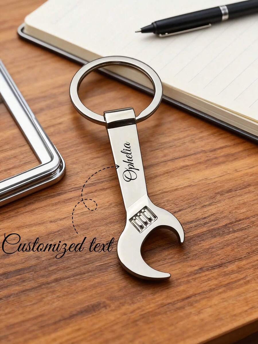 1pc Personalized Bottle Opener, Customizable Text, Creative Wrench Keychain, Portable Keychain, Suitable For Father's Day, Christmas, Birthday, Wedding, Anniversary, Unique Gift For Friends, Family, Guests, Colleagues. - Multicolor - View 1