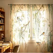 2pcs/Set Tirai Tipis Motif Burung Willow, Gaya Segar, Dengan Desain Kantong Batang Tirai, Perlindungan Privasi, Cocok Untuk Kamar Tidur, Ruang Tamu, dan Dekorasi Pernikahan - MultiWarna - View 2