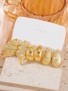 4pcs/16pcs Fashionable Elegant Floral Geometric Multi- Gold Metallic Earring Set, Women's Fashion Earring Set, Daily Wear, (Lightweight CCB Material, Non-Fading) - Multicolor - View 3