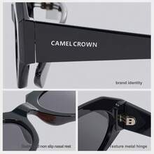 CAMEL CROWN Kacamata Fashion untuk Aktivitas Luar Ruangan, Kacamata Fashion Polarized Gaya Retro dengan Perlindungan UV - Hitam Mengkilap dan Abu-abu - View 6