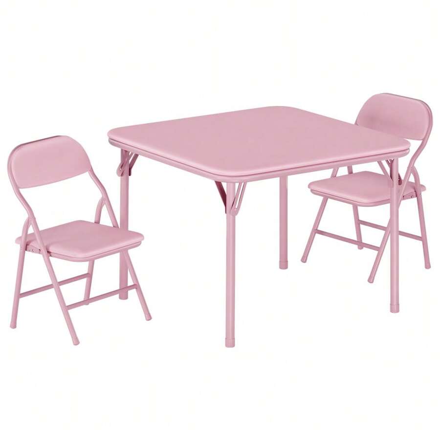 Collapsible Kids Table And Chairs Set – Space-Saving Children's Furniture – Durable Metal Frame – Easy Storage – Ideal For Dining, Learning, Play, Daycare, Study Room - Pink - View 1