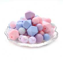 70 Stücke Traumhafte Macaron Rosa Lila Blau Silikon Perlen Set, geeignet für DIY Feiertags Dekoration Schmuckherstellung, Kleidung Accessoires, Heimdekoration, Heimhandwerk, kulturelle kreative handgefertigte Accessoires - Verschiedenfarbig - Übersicht 5