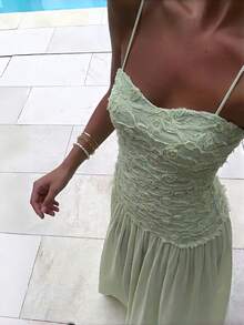 Fashion Sexy Backless Strapless Elegant 3D Flowers Long Silk Crepe Print Bodycon Dress Summer Dress Green Evening Party Dress For Women - Pastel Green - View 5