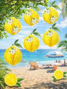 1/2/3/4 Stücke Zitronen-Wabenball-Dekorationen, Hängedekoration, Zitronen-Papiergirlande, geeignet für tropische hawaiianische Dschungelparty, Geschenk, Tischdekoration, Outdoor-Picknick, Camping, Obst-Themenparty, Babyparty, Gender-Reveal-Party - Mehrfarbig - Übersicht 9