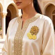 Broche Vintage de Flor con Strass y Moneda, Alfiler para Abaya de Oriente Medio - Dorado - Ver 4