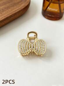 2 Stück süße elegante leichte Vintage Gold Strass Cut Out Blumen Herz Schleife Haarspangen für den Hinterkopf, Luxus Voll Strass Metall Haarspangen - Verschiedenfarbig - Übersicht 11