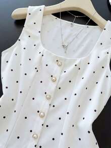 Elegante Blusa de Verano de Lunares Vintage con Decoración de Perlas para Mujer, Blusas Elegantes para Mujer, Atuendos de Trabajo para Mujer, Blusas de Verano para Mujer, Últimas Bl - Blanco - Ver 2