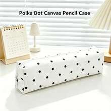 Polka Dot Canvas Pencil Case Music Note Storage Bag Large Capacity Bow Stationery Organizer - View 11