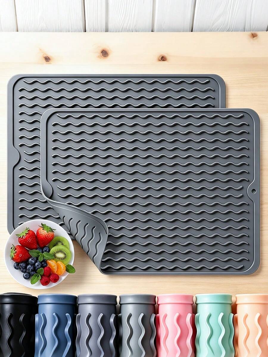 Silicone Kitchen Bowl & Plate Drying Mat, Heat Resistant, Suitable For Sink Bottom, Waterproof, Coffee Bar Accessory, Dish Rack, Stone Rack, Essential Countertop Decor, Home Non-Slip Tray Mat, Multi-Functional Heat-Insulating Draining Kitchen Supplies - Multicolor - View 1