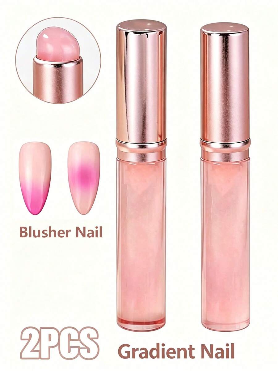 2pcs Silicone Nail Blending Brush - Nail Gradient Blush Brush, Reusable Nail Makeup Blending Brush, Suitable For Home DIY Nail Salon Tools - Multicolor - View 1