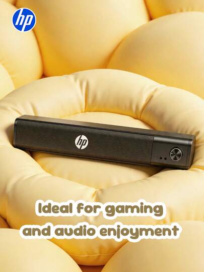 Barra de sonido para PC HP WS10 Pro con botón de silencio, jack integrado para auriculares y micrófono, sonido estéreo, funcionamiento por USB, entrada AUX de 3.5 mm para computadoras de escritorio - Negro