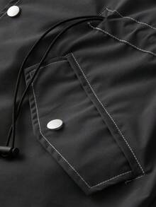 Men's Adjustable Hood Drawstring Elastic Ribbed Cuffs Outdoor All-Scenario Suitable Colorblock Hooded Jacket Contrast Stitching Multi-Pocket Design Windproof Durable Woven Fabric - Black - View 5
