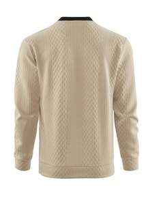Men's Autumn Casual Long Sleeve Jacquard Fabric Patchwork Style T-Shirt - Khaki - View 4