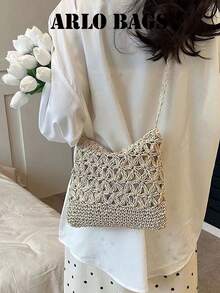 Fashionable Beige Women's Shoulder Bag, Straw Woven Bag, Bohemian Style, Suitable For Office Workers, Teachers, Young Women, Students, Mothers, Commuting, Shopping, Vacation, Daily Outings And Weekend Short Trips. - Beige - View 1