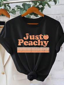 Just Peachy Women's Vintage T-Shirt With Distressed Peach Print | American Retro Style, Crew Neck, Short Sleeve | Cool And Sweet Casual Top | Stylish Clothing - 黑色 - 查看 1