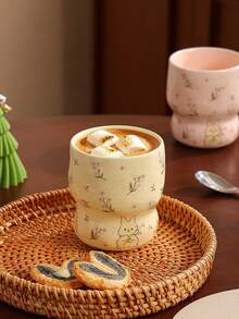 1pc Cute Rabbit Floral Coffee Cup, Handheld Cup Afternoon Tea Cup Dessert Cup Matcha Cup Ceramic Material, Suitable For Coffee Corner, Office, Back To School Season, Gift, Tumbler, Cup, One Cup Of Coffee - Multicolor - View 9