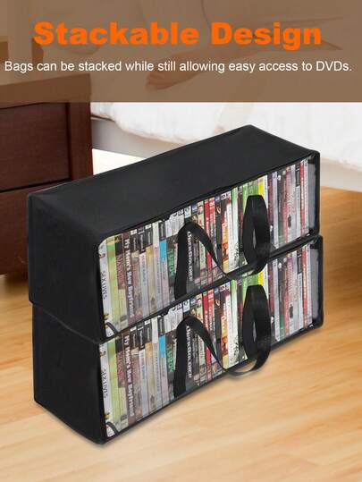 1pc DVD Storage Bags, Clear PVC DVD Case Holder With Handles, Front Window Zipper Design, Stackable Media Organizer For Blu Ray Disc, Movie Cases, VHS Box Protects CDs, Video Games, Music From Dirt & Moisture