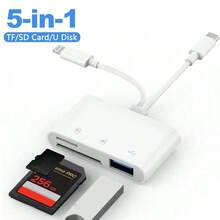 1pc 3-In-1 Card Reader Lightning+Type-C To SD/TF/USB Memory Card Reader Camera Tracking Card Reader Multi-Function Adapter Compatible With IPhone 17 Pro Max/17 Pro/17 Plus/17/16/15/14/13/12/11/// Series Plug And Play Converter - 白色 - 查看 1
