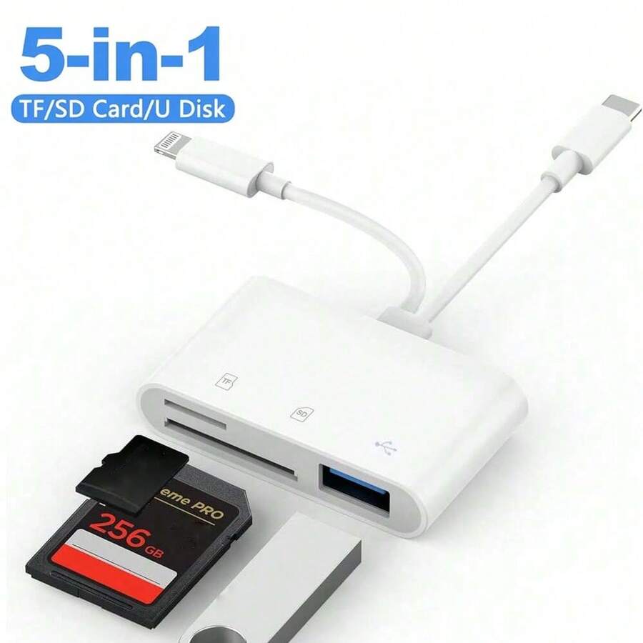 1pc 3-In-1 Card Reader Lightning+Type-C To SD/TF/USB Memory Card Reader Camera Tracking Card Reader Multi-Function Adapter Compatible With IPhone 17 Pro Max/17 Pro/17 Plus/17/16/15/14/13/12/11/// Series Plug And Play Converter - 白色 - 查看 1