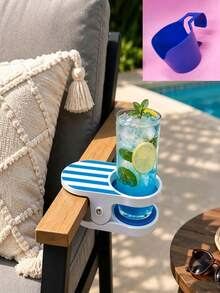 6/1pc Striped Clip On Drink Holder Anti Spill Cup Tray With Strong Clamp Fit Most Patio Beach Pool Camping Chairs Portable Outdoor Beverage Cup Stand Multicolor Stripe Design All Season For Backyard Picnic Travel Summer Party Accessory - Multicolor - View 9