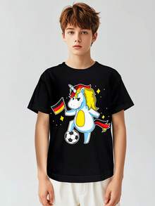 Camiseta Infantil con Diseño de Unicornio del Equipo de Fútbol de Alemania, Regalo Divertido y Genial, Camiseta Estampada para Niños, Ropa Infantil Popular, Camiseta de Estilo Urbano para Ni - Negro - Ver 6