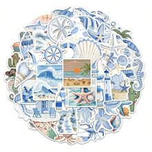 50pcs Blue Coast Graffiti Stickers For Water Bottle, Phone Decoration, Creative Coast Wall Decals Wholesale School Supplies - 50 - View 4