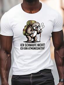 Lustiges deutsches Zitat "Wanderndes Faultier" – Herren-Freizeit-T-Shirt mit Rundhalsausschnitt und kurzen Ärmeln für den Sommer, PLUS SIZE - Schwarz - Übersicht 1