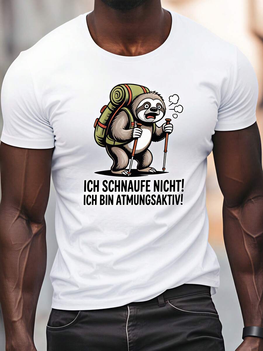 Lustiges deutsches Zitat "Wanderndes Faultier" – Herren-Freizeit-T-Shirt mit Rundhalsausschnitt und kurzen Ärmeln für den Sommer, PLUS SIZE - Schwarz - Übersicht 1
