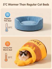 This "Honey Jar" Shaped Cat & Dog Bed Is Cute, Soft And Breathable, Suitable For Pets Of All Sizes, Made Of Soft, Thick And High-Resilience Material, With Removable And Washable Cushion, Suitable For Year-Round Use - Yellow - View 9