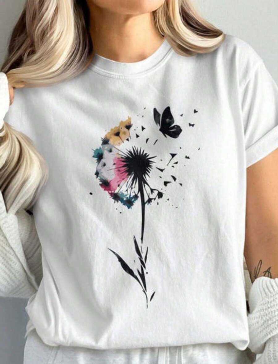 Blusas bonitas camiseta básica algodón estampado original verano manga corta cuello redondo top casual diario dama blusas para dama casuales - Blanco 2 - Ver 1