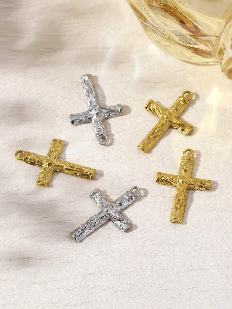 18K Gold Plated Stainless Steel Jesus Crucifix Cross Pendant Religious Charms For Necklace Making - V0254 - View 1
