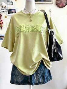 Women's Casual Green Round Neck Short Sleeve T-Shirt With Unique Rib-Knit Detail, Regular Length Knitted Fabric Top For Everyday Wear - Light Fruit Green - View 6