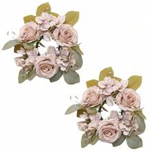 1pc/2pcs Wedding Candle Holder Garland Artificial Rose Candle Ring Wedding Table Decor Silk Candle Home Centerpiece Party Decoration Gift Birthday Graduation - View 25