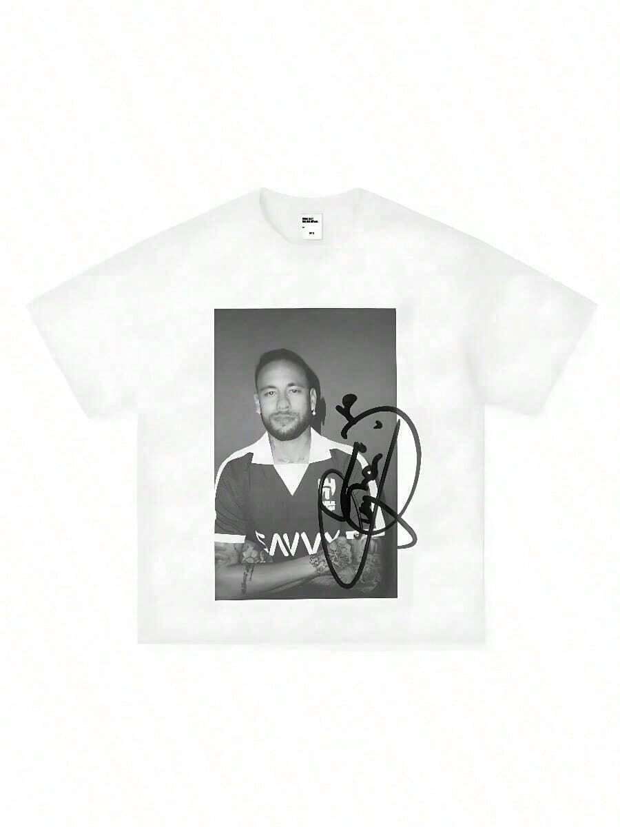 Camiseta Casual 2026 Nueva Ropa de Verano para Mujer, Ropa Punk Y2k, Artículos de Almacén Local para Mujer, Ropa de Mujer, Estampado de Moda de Superestrellas del Fútbol como Neymar y Cristi - Blanco - Ver 1