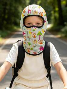 1件裝兒童卡通印花拉法帽 透氣防曬全臉面罩 輕量戶外騎行跑步運動頸巾帽 男女童適用 - 1PC 女孩印花 - 查看 2