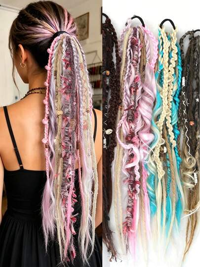 Women's Ponytail Hair Extension, Braided Wig, Handmade, Elastic Band Design, Comes With Accessories, Each Ponytail Wig Features Different Braiding Styles, Suitable For Daily Decoration Use