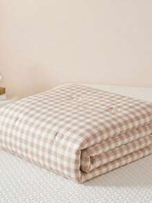 1pc Light Beige Fresh And Cute Striped Summer Quilt (1 Summer Quilt), Rural Vintage Daily Classic, Synthetic Fiber Polyester Comfortable And Breathable Suitable For All Seasons, Applicable For Bedroom Settings, Home Decoration, Ideal Gift Choice - Multicolor - View 8