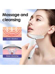 AXH 1pc 7-Color High-Frequency Portable Facial Massager, Neck Beauty Device, USB Rechargeable Lithium Battery, Unscented Home SPA Massager For Skin Firming And Relaxation - White - View 3