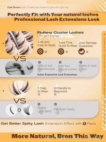 Brown Natural Wispy Eyelash Clusters, Anime Eyelash Clusters, Pointed Eyelash Extensions, C-Curl Single Lash Extensions, Pointed Single Lash Extensions, 10-16mm Eyelash Clusters With Base, DIY At-Home Eyelash Extensions 110pcs - D - View 4