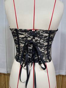 Nuevo top corsé ajustado de estilo retro para mujer, adornado con volantes y lazos, faja gótica con lazos, corsé con ballenas, camisola ajustada sin tirantes. - Albaricoque - Ver 8