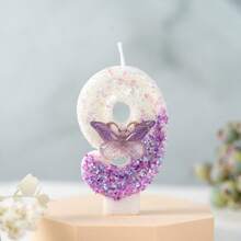 1PC Birthday Candle Gradient Purple Glitter Number 0-9 Candle With Purple Butterfly Decor, Cake Topper For Birthday Anniversary Party - Purple - View 10