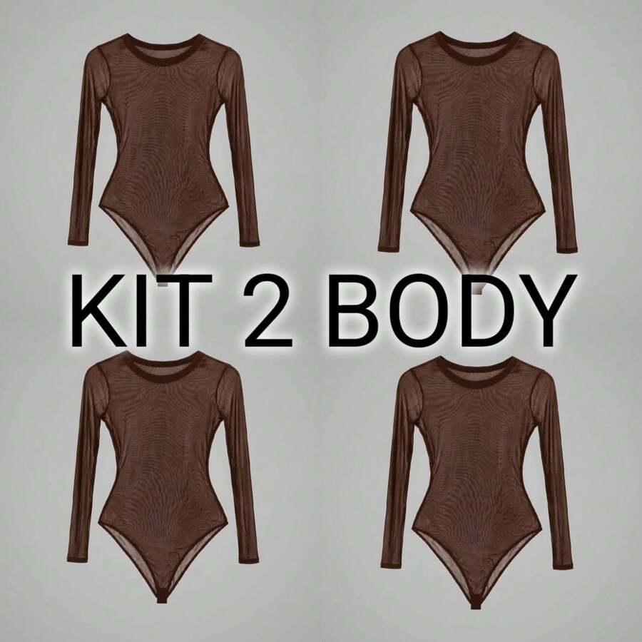 Basic Tulle Bodysuit With Long Sleeves - Fall/Winter 2025 Fashion - 4UN+BROWN - View 1