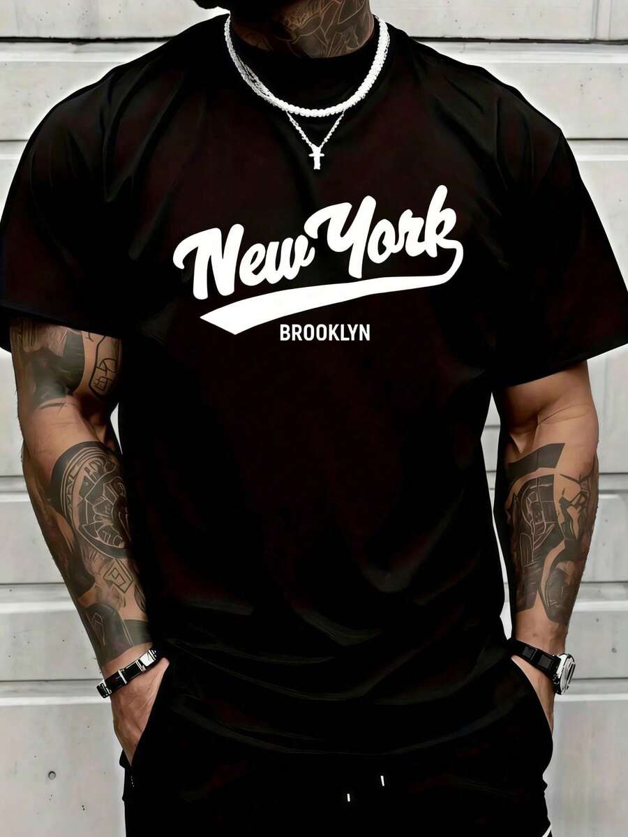 Za Unisex T-Shirt 100% Cotton Regular Fit With Graphic Print, Short Sleeve, Casual Style, Summer Streetwear, Urban Style, Printed Top, Vintage Fashion, Soft And Breathable. - 藍色 - 查看 1