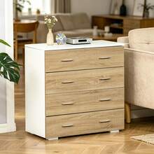 Minimalist Living Room Furniture With Four Drawers, Bedroom Storage Cabinet, Wardrobe With Drawers - Wood Color and White - View 1