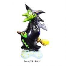 1/2pcs Standing Base Halloween Witch Balloon Magic Broom Witch Balloon - Multicolor - View 4